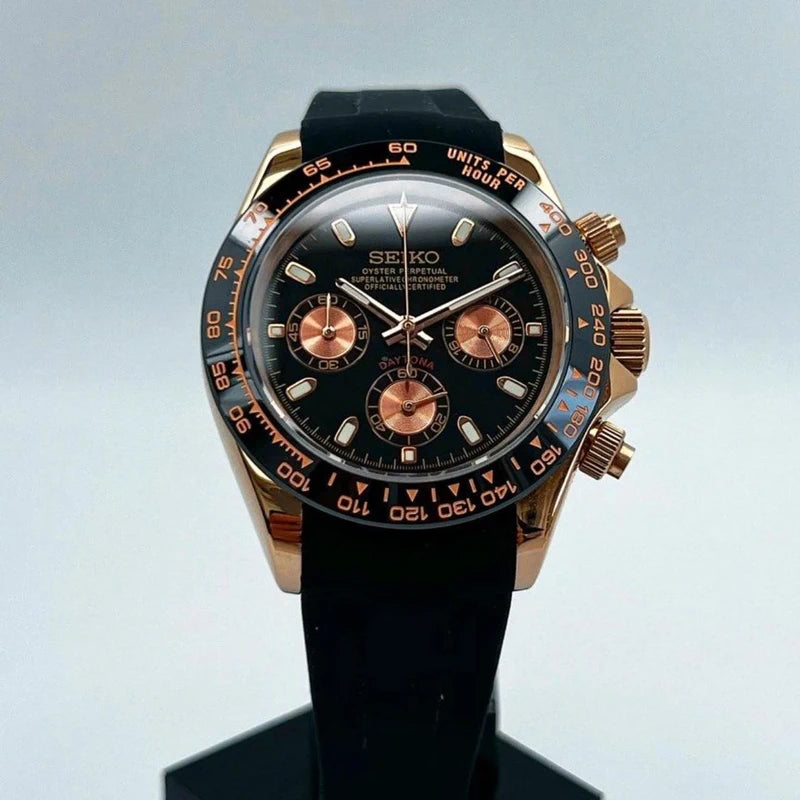 40mm Black Rose Gold | Daytona VK63 Quartz Chronograph