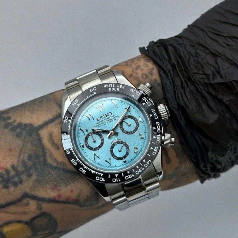 40mm Ice Blue Arabic Daytona | Vk63 Quartz Chronograph Watch