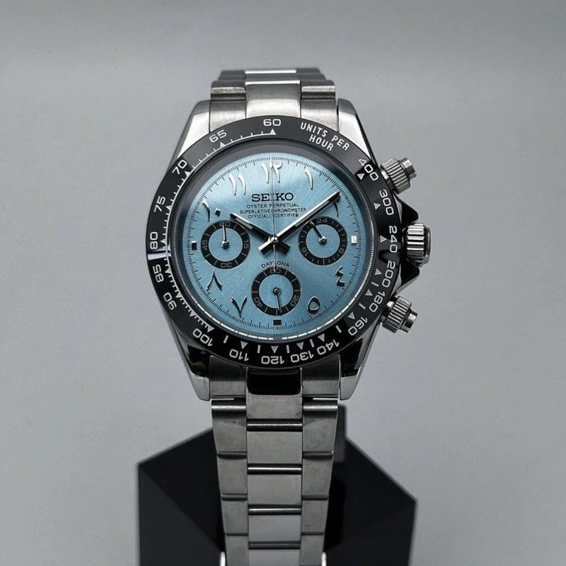 40mm Ice Blue Arabic Daytona | Vk63 Quartz Chronograph Watch