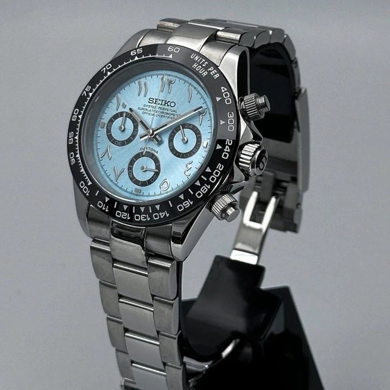 40mm Ice Blue Arabic Daytona | Vk63 Quartz Chronograph Watch