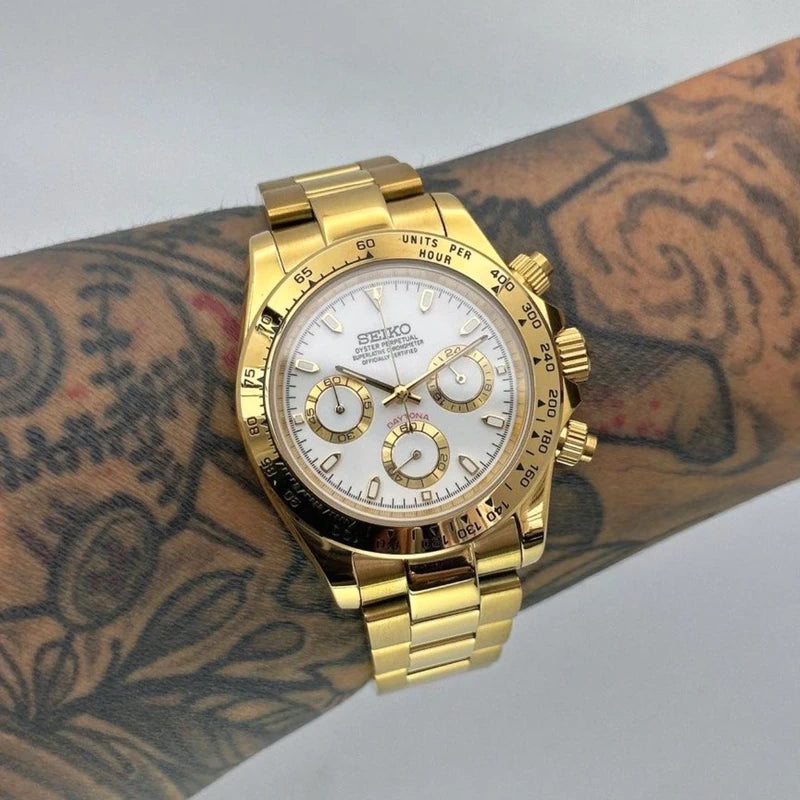 Gold Daytona | White Dial Quartz VK63 40mm Chronograph